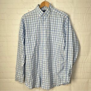Proper Cloth Plaid Shirt Mens Large Blue White Button Down Long Sleeve Cotton